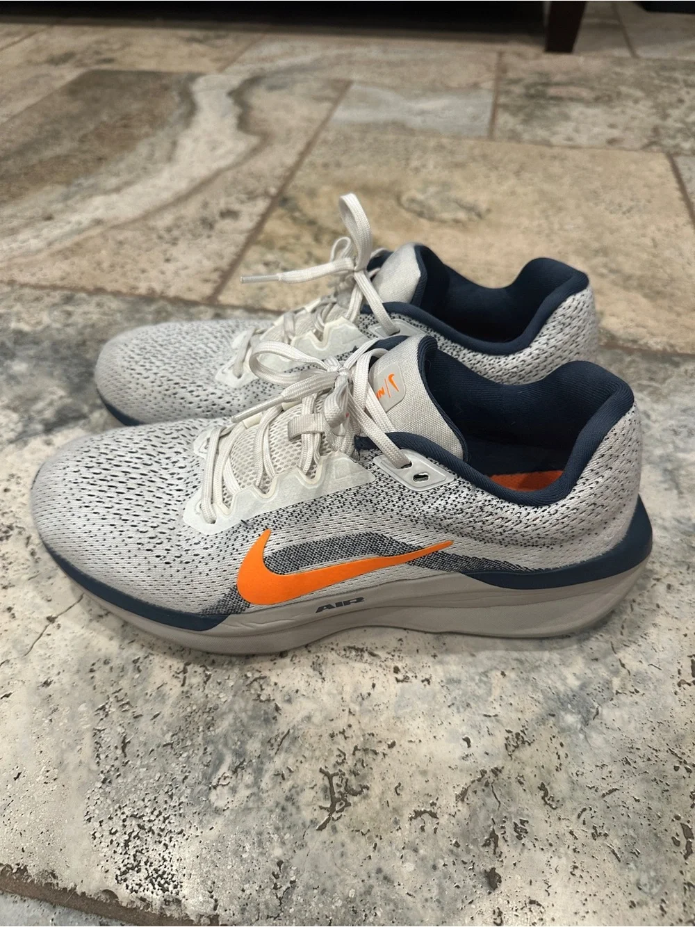 Nike White and Navy Sneakers with Orange Swoosh